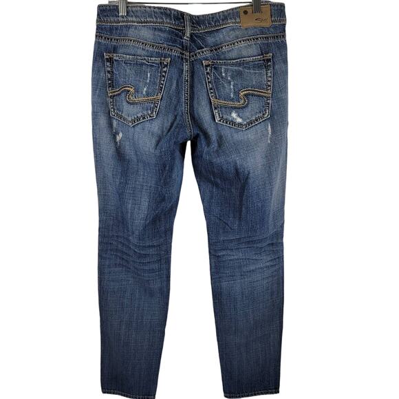 Silver Distressed Whiskering Distroyed Boyfriend Women's Jeans 28 - Picture 2 of 5